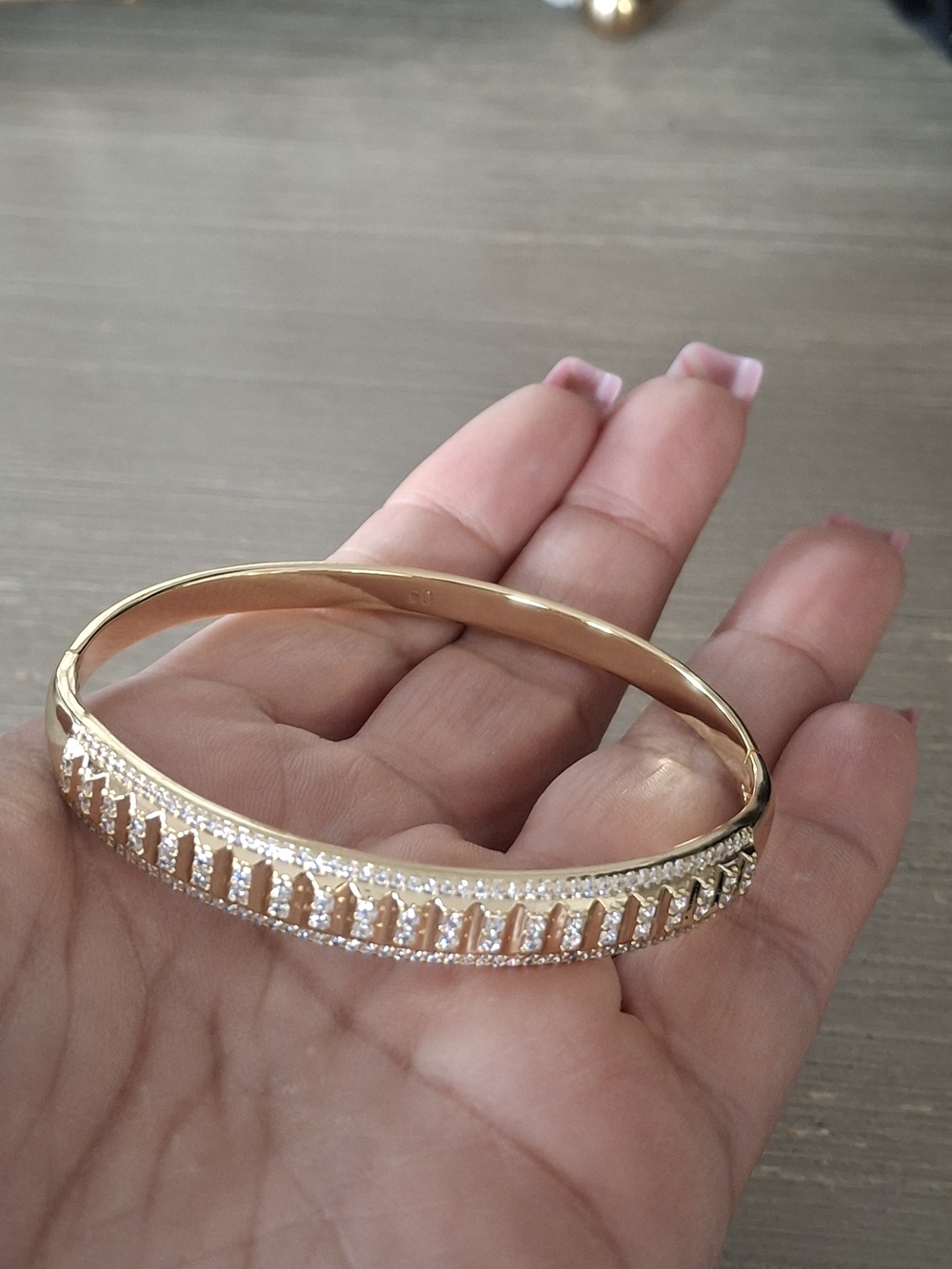 Gold-Tone Crystal Row Bangle Bracelet - Elegant Women's Jewelry - Picture 2 of 4